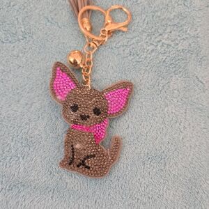 Cute Chihuahua Bag Charm/Keychain with Pink Accents